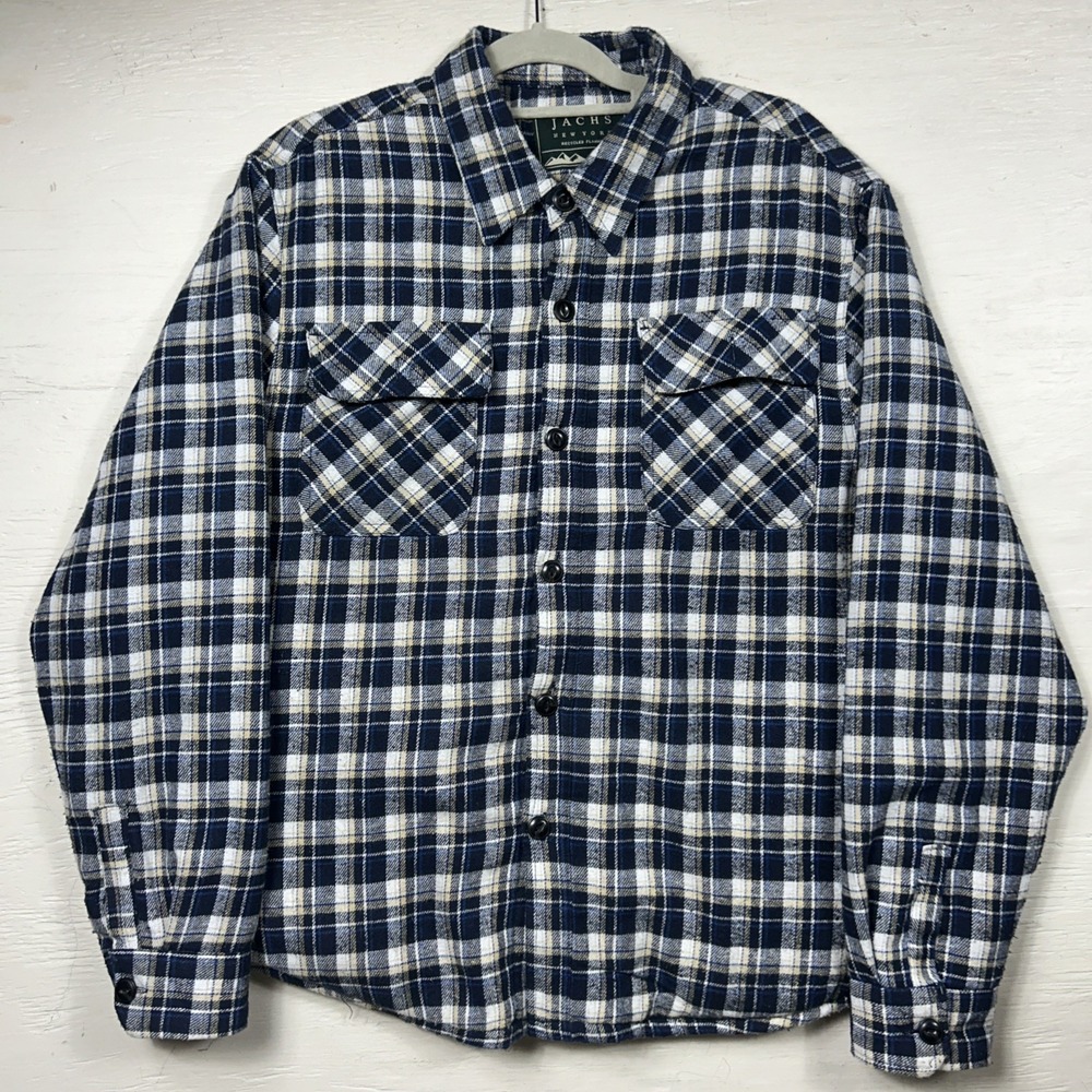 Jachs New York Mens Recycled Flannel Sherpa-Lined Plaid Shirt Jacket L Shacket
